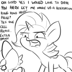 Size: 1650x1650 | Tagged: safe, artist:tjpones, rarity, spike, dragon, pony, unicorn, dialogue, female, grayscale, male, mare, missing cutie mark, monochrome, one sided shipping, sarcasm, shipping, shipping denied, simple background, sketch, sparity, straight, unrequited, white background