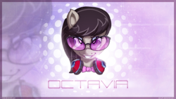 Size: 1920x1080 | Tagged: safe, artist:romus91, artist:vicse, derpibooru import, octavia melody, earth pony, pony, glasses, grin, headphones, solo, wallpaper