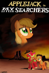 Size: 1092x1628 | Tagged: safe, artist:willisninety-six, apple bloom, applejack, big macintosh, earth pony, pony, apple family, crossover, desert, eyes closed, hat, male, poster, siblings, stallion, the searchers, trio