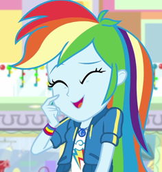Size: 1018x1077 | Tagged: safe, derpibooru import, screencap, rainbow dash, equestria girls, equestria girls series, holidays unwrapped, spoiler:eqg series (season 2), canterlot mall, cropped, cute, dashabetes, dashing through the mall, eyes closed, female, geode of super speed, laughing, magical geodes, solo
