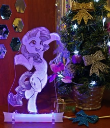 Size: 1300x1503 | Tagged: safe, artist:kp-shadowsquirrel, artist:vasgotec, rarity, pony, acrylic plastic, acrylight, belly button, bipedal, craft, engraving, happy, irl, led, photo, solo