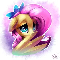 Size: 700x700 | Tagged: safe, artist:tsitra360, fluttershy, pegasus, pony, cute, female, flower, flower in hair, looking at you, mare, shy, shyabetes, solo