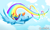 Size: 5000x3000 | Tagged: safe, artist:coociecat, derpibooru import, rainbow dash, pegasus, pony, cloud, female, flight trail, flying, looking away, looking back, mare, rainbow, rainbow trail, sky, solo, spread wings, wings