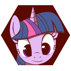 Size: 600x600 | Tagged: safe, artist:coma392, derpibooru import, twilight sparkle, bust, hexagon, looking down, pixiv, portrait, simple background, smiling, solo, white background