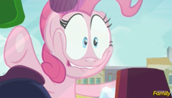 Size: 887x504 | Tagged: safe, edit, edited screencap, screencap, pinkie pie, earth pony, pony, the gift of the maud pie, against glass, discovery family logo, exploitable, faic, glass, pinkie pie excited meme, template