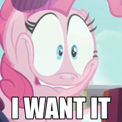 Size: 457x457 | Tagged: safe, screencap, pinkie pie, earth pony, pony, the gift of the maud pie, creepy smile, meme, solo, text