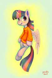 Size: 1256x1876 | Tagged: safe, artist:kaermter, derpibooru import, twilight sparkle, twilight sparkle (alicorn), alicorn, pony, clothes, female, looking at you, mare, solo, sweater