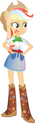 Size: 1860x6500 | Tagged: safe, artist:theshadowstone, applejack, equestria girls, alternative cutie mark placement, boots, clothes, cowboy boots, denim skirt, facial cutie mark, hands in pockets, rainbow power, shoes, simple background, skirt, solo, transparent background, vector