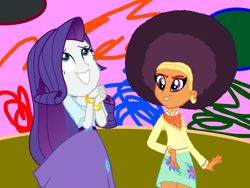 Size: 2400x1800 | Tagged: safe, artist:ktd1993, artist:thebarsection, edit, rarity, saffron masala, equestria girls, afro, fabulous, female, lesbian, raffron, shipping