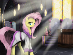 Size: 3392x2565 | Tagged: safe, artist:vinicius040598, fluttershy, pegasus, pony, bathrobe, clothes, crepuscular rays, robe, solo, spa