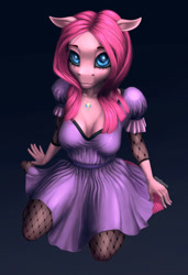 Size: 956x1400 | Tagged: safe, artist:oneofyouare, pinkie pie, anthro, pinkamena diane pie, saloon dress, saloon pinkie, solo