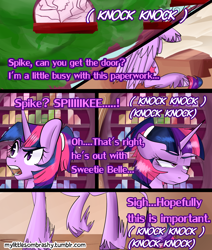 Size: 1280x1509 | Tagged: safe, derpibooru import, twilight sparkle, twilight sparkle (alicorn), alicorn, classical unicorn, pony, female, golden oaks library, leonine tail, mare, solo, tumblr comic