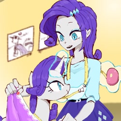 Size: 768x768 | Tagged: safe, artist:kagitsuki, rarity, human, pony, equestria girls, cloth, clothes, cute, female, human ponidox, mare, measuring tape, nail polish, self ponidox, skirt