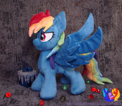 Size: 1280x1113 | Tagged: safe, artist:1stastrastudio, derpibooru import, evil pie hater dash, rainbow dash, pegasus, pony, secrets and pies, female, irl, mare, photo, plushie, solo, spread wings, wings