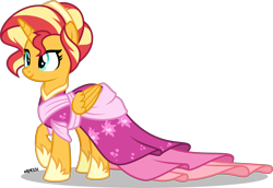 Size: 4000x2757 | Tagged: safe, artist:orin331, sunset shimmer, alicorn, pony, absurd resolution, alicornified, alternate hairstyle, clothes, coronation dress, cute, dress, female, hoof shoes, mare, race swap, raised hoof, shimmerbetes, shimmercorn, simple background, smiling, solo, transparent background