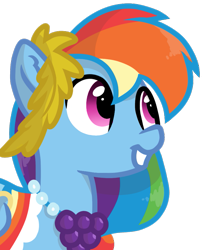 Size: 747x924 | Tagged: safe, artist:rainbow eevee, derpibooru import, rainbow dash, pegasus, pony, the best night ever, clothes, dress, female, formal wear, gala dress, jewelry, looking up, mare, necklace, simple background, smiling, solo, transparent background