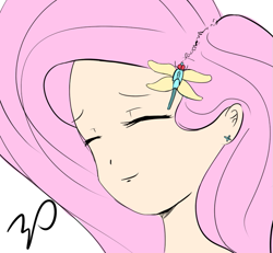 Size: 769x712 | Tagged: safe, artist:jonathan the awesome, derpibooru exclusive, fluttershy, human, bust, eyes closed, humanized, portrait, simple background, solo