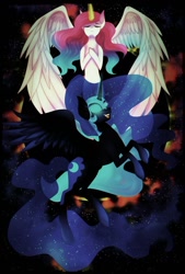 Size: 600x887 | Tagged: safe, artist:derpsonhooves, nightmare moon, princess celestia, alicorn, pony, female, sisters