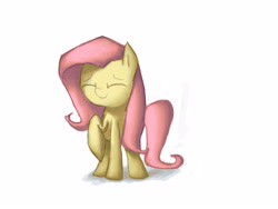 Size: 3200x2400 | Tagged: safe, artist:spontaneouspotato, fluttershy, pegasus, pony, eyes closed, raised hoof, simple background, smiling, solo, standing, white background