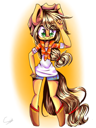 Size: 768x1024 | Tagged: safe, artist:iponylover, applejack, anthro, unguligrade anthro, solo