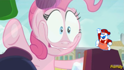 Size: 887x504 | Tagged: safe, edit, edited screencap, screencap, pinkie pie, earth pony, pony, the gift of the maud pie, against glass, faic, fortran, glass, grand dad, joel, pinkie pie excited meme, vinesauce