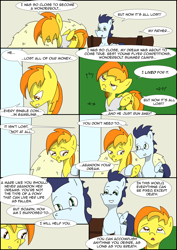 Size: 2480x3508 | Tagged: safe, artist:greeneyedmistress, derpibooru import, soarin', spitfire, pegasus, pony, comic:prelude to creation, crying, female, male, mare, stallion