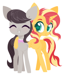Size: 4000x4559 | Tagged: safe, artist:belka-sempai, octavia melody, sunset shimmer, earth pony, pony, unicorn, absurd resolution, blushing, cute, duo, duo female, eyes closed, female, friendshipping, hug, mare, shimmerbetes, simple background, smiling, tavibetes, transparent background