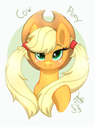 Size: 900x1200 | Tagged: safe, artist:joakaha, applejack, earth pony, pony, alternate hairstyle, looking at you, smiling, solo, twintails