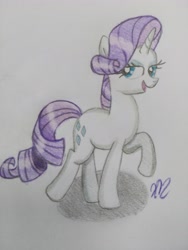 Size: 3120x4160 | Tagged: safe, artist:prinrue, rarity, pony, unicorn, colored pencil drawing, lidded eyes, looking at you, shadow, simple background, solo, traditional art, white background