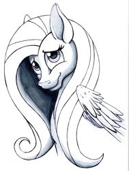 Size: 4483x5915 | Tagged: safe, artist:tsand106, fluttershy, pegasus, pony, absurd resolution, monochrome, solo