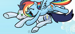 Size: 471x214 | Tagged: safe, artist:andypriceart, artist:bonbon9696, derpibooru import, rainbow dash, soarin', pegasus, pony, backwards cutie mark, base used, female, flying, hug, male, mare, obtrusive watermark, shipping, soarindash, stallion, straight, watermark