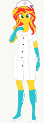 Size: 559x1533 | Tagged: safe, artist:drunken bubblez, derpibooru exclusive, sunset shimmer, equestria girls, clothes, gloves, hat, latex, latex gloves, latex socks, nurse hat, nurse outfit, socks, solo