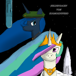 Size: 768x768 | Tagged: safe, artist:nagmeister, princess celestia, princess luna, alicorn, pony, crossover, legend of the galactic heroes, space