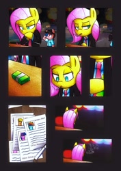 Size: 751x1063 | Tagged: safe, artist:mustachedbain, derpibooru import, applejack, fluttershy, rainbow dash, twilight sparkle, earth pony, pegasus, pony, comic:the judas heist, badass, cigarette, comic, flutterbadass, money, payday the heist, smoking