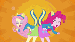 Size: 640x360 | Tagged: safe, screencap, fluttershy, pinkie pie, equestria girls, animated, butt bump, butt to butt, butt touch