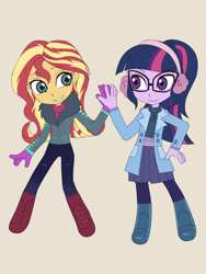 Size: 2448x3264 | Tagged: safe, artist:haibaratomoe, sci-twi, sunset shimmer, twilight sparkle, better together, equestria girls, holidays unwrapped, chibi, cute, shimmerbetes, shipping, twiabetes