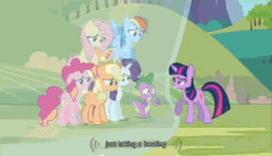 Size: 642x367 | Tagged: safe, derpibooru import, edit, edited screencap, screencap, applejack, fluttershy, pinkie pie, rainbow dash, rarity, spike, twilight sparkle, dragon, earth pony, pegasus, pony, unicorn, magic duel, caption, dome, mane seven, mane six, meme, youtube caption