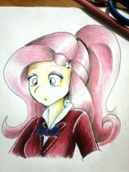 Size: 1920x2560 | Tagged: safe, artist:nolyanimeid, fluttershy, equestria girls, friendship games, clothes, crystal prep academy uniform, school uniform, solo, traditional art