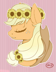 Size: 550x700 | Tagged: safe, artist:xsnowdropx, part of a set, applejack, earth pony, pony, bust, floral head wreath, flower, flower in hair, portrait, solo