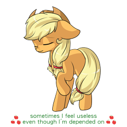Size: 1000x1000 | Tagged: safe, artist:rue-willings, part of a set, applejack, earth pony, pony, missing cutie mark, solo, text