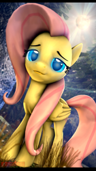 Size: 1080x1920 | Tagged: safe, artist:alcohors, fluttershy, pegasus, pony, 3d, alternate eye color, glowing eyes, solo, source filmmaker