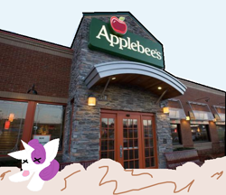 Size: 552x476 | Tagged: safe, artist:vile the deer, edit, rarity, pony, unicorn, applebee's, dead, death, female, fight, mare, meme, rarity fighting a giant applebee's, request