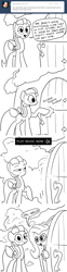 Size: 800x3230 | Tagged: safe, artist:docwario, fluttershy, oc, oc:pia ikea, pegasus, pony, ask, ask pia ikea, comic, flutterhigh, high, monochrome, tumblr, youtube link