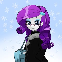 Size: 1000x1000 | Tagged: safe, artist:bojack_mlplove, rarity, equestria girls, bag, clothes, female, glasses, hairpin, looking at you