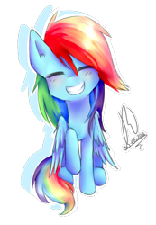 Size: 579x836 | Tagged: safe, artist:drawcraft123, derpibooru import, rainbow dash, pegasus, pony, blushing, cute, dashabetes, ear fluff, eyes closed, female, mare, raised hoof, simple background, sitting, smiling, solo, transparent background, wings