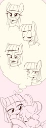 Size: 646x1769 | Tagged: safe, artist:k-nattoh, maud pie, pinkie pie, earth pony, pony, the gift of the maud pie, crying inside, expressions, hug, sisters