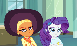 Size: 2000x1200 | Tagged: safe, artist:abtoons, artist:favoriteartman, artist:ktd1993, edit, rarity, saffron masala, equestria girls, afro, bored, equestria girls-ified, female, lesbian, raffron, shipping, watermark