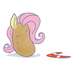 Size: 1000x800 | Tagged: safe, artist:heir-of-rick, fluttershy, barely pony related, boomerang, context is for the weak, food, inanimate tf, potato, simple background, solo, transformation, wat, white background