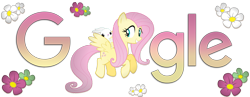 Size: 1800x700 | Tagged: safe, artist:thepatrollpl, artist:xxmaxterxx, angel bunny, fluttershy, pegasus, pony, flower, google, logo