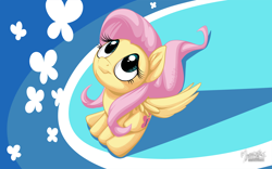 Size: 2560x1600 | Tagged: safe, artist:mysticalpha, fluttershy, pegasus, pony, looking up, sitting, smiling, solo